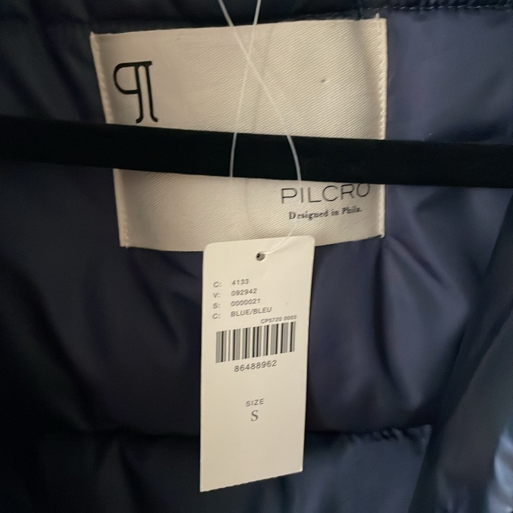 NWT Pilcro Anthropology Longline Shine blues hooded vest puffer jacket, size S - Picture 6 of 13